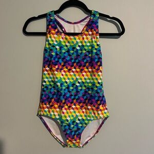 Speedo Girls One-Piece Swimsuit Size 14 Lined Racerback Geometric‎